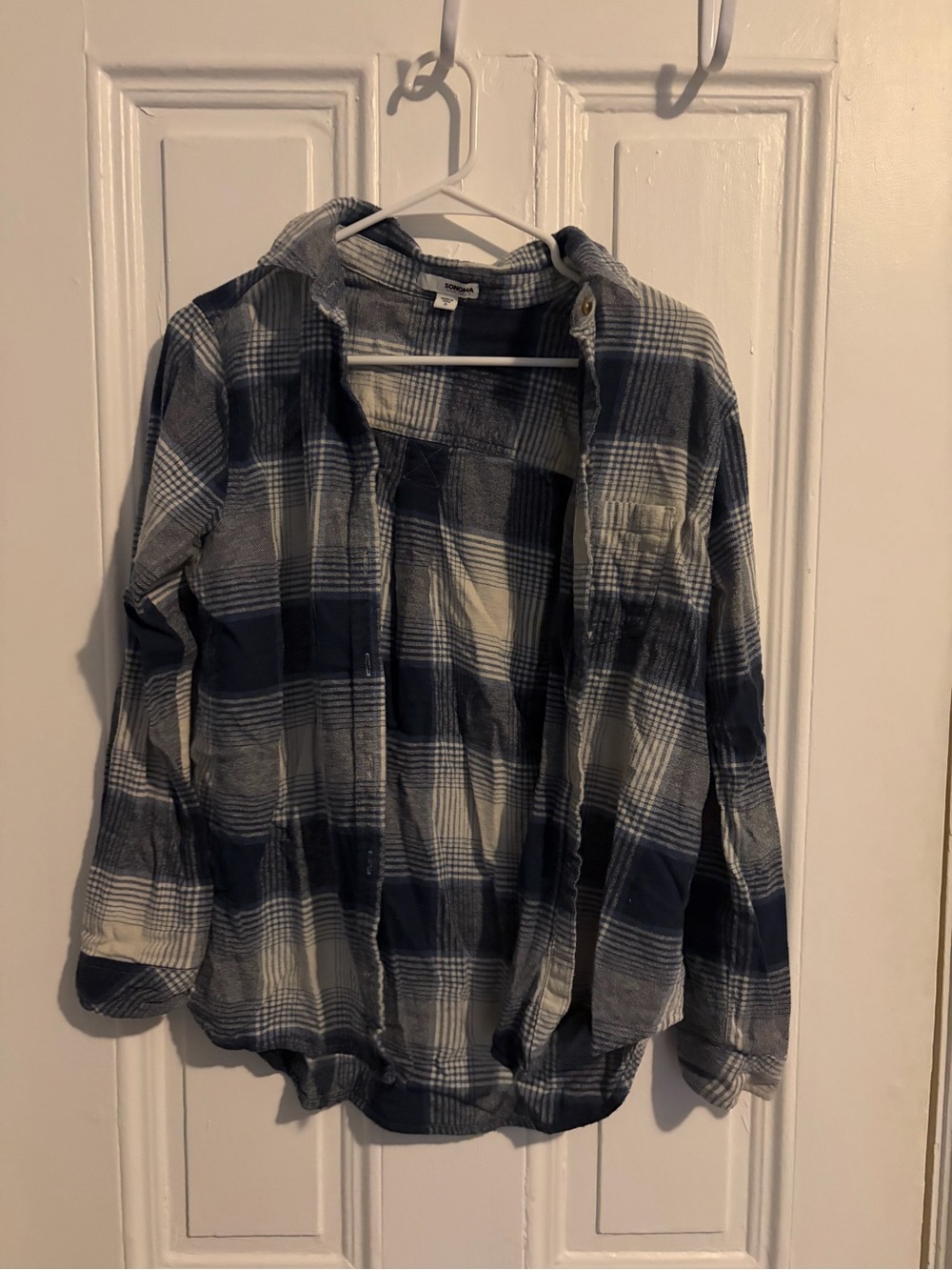 Sonoma Navy and White Plaid Button-Down Shirt